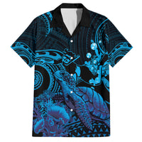Blue Aloha Hawaii Family Matching Off The Shoulder Long Sleeve Dress and Hawaiian Shirt Snorkeling With Sea Turtle Polynesian Pattern LT14 Dad's Shirt - Short Sleeve Blue - Polynesian Pride