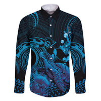 Blue Aloha Hawaii Family Matching Off Shoulder Short Dress and Hawaiian Shirt Snorkeling With Sea Turtle Polynesian Pattern