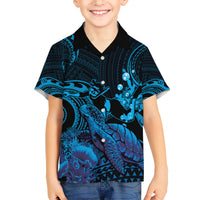 Blue Aloha Hawaii Family Matching Short Sleeve Bodycon Dress and Hawaiian Shirt Snorkeling With Sea Turtle Polynesian Pattern LT14 Son's Shirt Blue - Polynesian Pride