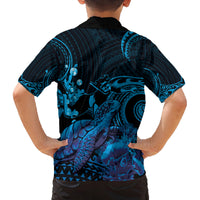 Blue Aloha Hawaii Family Matching Tank Maxi Dress and Hawaiian Shirt Snorkeling With Sea Turtle Polynesian Pattern
