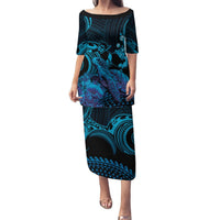 Blue Aloha Hawaii Puletasi Snorkeling With Sea Turtle Polynesian Pattern LT14 Long Dress Blue - Polynesian Pride