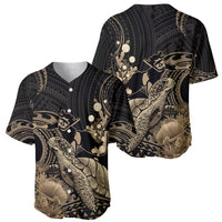Gold Aloha Hawaii Baseball Jersey Snorkeling With Sea Turtle Polynesian Pattern
