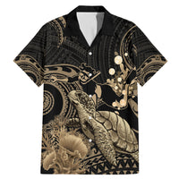 Gold Aloha Hawaii Family Matching Mermaid Dress and Hawaiian Shirt Snorkeling With Sea Turtle Polynesian Pattern LT14 Dad's Shirt - Short Sleeve Gold - Polynesian Pride