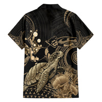 Gold Aloha Hawaii Family Matching Off Shoulder Short Dress and Hawaiian Shirt Snorkeling With Sea Turtle Polynesian Pattern