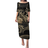 Gold Aloha Hawaii Puletasi Snorkeling With Sea Turtle Polynesian Pattern LT14 Long Dress Gold - Polynesian Pride