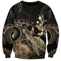 Gold Aloha Hawaii Sweatshirt Snorkeling With Sea Turtle Polynesian Pattern