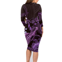 Purple Aloha Hawaii Family Matching Long Sleeve Bodycon Dress and Hawaiian Shirt Snorkeling With Sea Turtle Polynesian Pattern LT14 - Polynesian Pride
