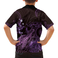 Purple Aloha Hawaii Family Matching Off Shoulder Short Dress and Hawaiian Shirt Snorkeling With Sea Turtle Polynesian Pattern LT14 - Polynesian Pride