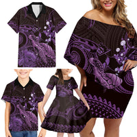 Purple Aloha Hawaii Family Matching Off Shoulder Short Dress and Hawaiian Shirt Snorkeling With Sea Turtle Polynesian Pattern LT14 - Polynesian Pride