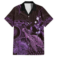 Purple Aloha Hawaii Family Matching Off Shoulder Short Dress and Hawaiian Shirt Snorkeling With Sea Turtle Polynesian Pattern LT14 Dad's Shirt - Short Sleeve Purple - Polynesian Pride