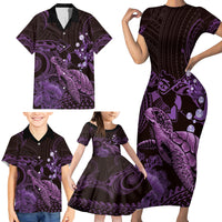 Purple Aloha Hawaii Family Matching Short Sleeve Bodycon Dress and Hawaiian Shirt Snorkeling With Sea Turtle Polynesian Pattern LT14 - Polynesian Pride