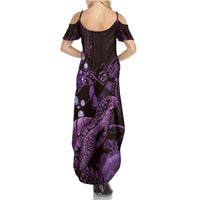 Purple Aloha Hawaii Family Matching Summer Maxi Dress and Hawaiian Shirt Snorkeling With Sea Turtle Polynesian Pattern