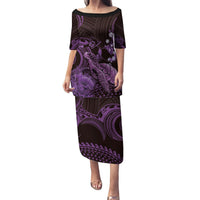 Purple Aloha Hawaii Puletasi Snorkeling With Sea Turtle Polynesian Pattern LT14 Long Dress Purple - Polynesian Pride