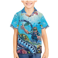 Hawaii Snorkeling Honu Turtle Family Matching Mermaid Dress and Hawaiian Shirt Under The Ocean Vibes LT14 Son's Shirt Blue - Polynesian Pride