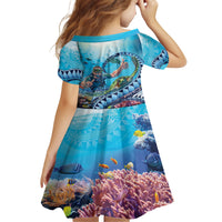 Hawaii Snorkeling Honu Turtle Family Matching Off Shoulder Short Dress and Hawaiian Shirt Under The Ocean Vibes LT14 - Polynesian Pride