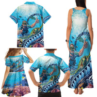 Hawaii Snorkeling Honu Turtle Family Matching Tank Maxi Dress and Hawaiian Shirt Under The Ocean Vibes LT14 - Polynesian Pride