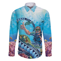 Hawaii Snorkeling Honu Turtle Family Matching Tank Maxi Dress and Hawaiian Shirt Under The Ocean Vibes LT14 Dad's Shirt - Long Sleeve Blue - Polynesian Pride