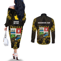 Agusan del Sur Philippines Couples Matching Off The Shoulder Long Sleeve Dress and Long Sleeve Button Shirt Habagatang Agusan Lolong LT14 - Polynesian Pride