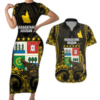Agusan del Sur Philippines Couples Matching Short Sleeve Bodycon Dress and Hawaiian Shirt Habagatang Agusan Lolong LT14 Black - Polynesian Pride