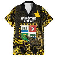 Agusan del Sur Philippines Family Matching Off Shoulder Maxi Dress and Hawaiian Shirt Habagatang Agusan Lolong LT14 Dad's Shirt - Short Sleeve Black - Polynesian Pride