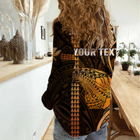 Personalised Hawaiian Islands Women Casual Shirt Lani Map Gold Kanaka With Kakau LT14 - Polynesian Pride