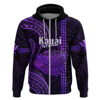 Custom Hawaiian Islands Hoodie Kauai Map Purple Kanaka With Kakau LT14 Zip Hoodie Purple - Polynesian Pride