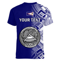 Personalised American Samoa Women V Neck T Shirt July 4 Independence Day LT14 - Polynesian Pride