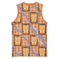 Aloha Hawaii Tiki Palaka Motifs Basketball Jersey Honohono Lei Orange Elegant Vibes