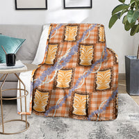 Aloha Hawaii Tiki Palaka Motifs Blanket Honohono Lei Orange Elegant Vibes