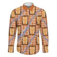 Aloha Hawaii Tiki Palaka Motifs Family Matching Off Shoulder Short Dress and Hawaiian Shirt Honohono Lei Orange Elegant Vibes LT14 Dad's Shirt - Long Sleeve Orange - Polynesian Pride