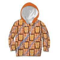 Aloha Hawaii Tiki Palaka Motifs Kid Hoodie Honohono Lei Orange Elegant Vibes