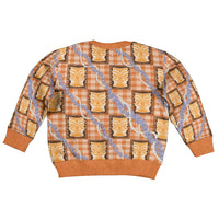 Aloha Hawaii Tiki Palaka Motifs Kid Ugly Christmas Sweater Honohono Lei Orange Elegant Vibes