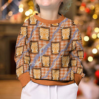 Aloha Hawaii Tiki Palaka Motifs Kid Ugly Christmas Sweater Honohono Lei Orange Elegant Vibes