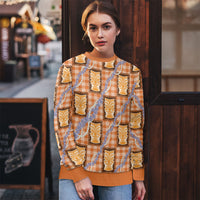 Aloha Hawaii Tiki Palaka Motifs Ugly Christmas Sweater Honohono Lei Orange Elegant Vibes