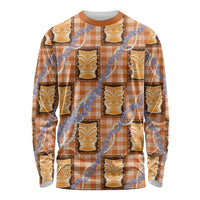 Aloha Hawaii Tiki Palaka Motifs Long Sleeve Shirt Honohono Lei Orange Elegant Vibes