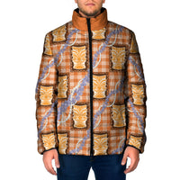 Aloha Hawaii Tiki Palaka Motifs Padded Jacket Honohono Lei Orange Elegant Vibes