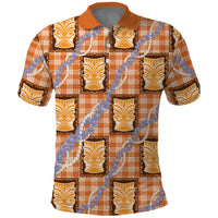 Aloha Hawaii Tiki Palaka Motifs Polo Shirt Honohono Lei Orange Elegant Vibes