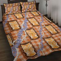 Aloha Hawaii Tiki Palaka Motifs Quilt Bed Set Honohono Lei Orange Elegant Vibes