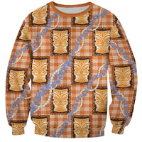 Aloha Hawaii Tiki Palaka Motifs Sweatshirt Honohono Lei Orange Elegant Vibes