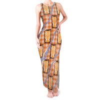 Aloha Hawaii Tiki Palaka Motifs Tank Maxi Dress Honohono Lei Orange Elegant Vibes