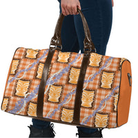 Aloha Hawaii Tiki Palaka Motifs Travel Bag Honohono Lei Orange Elegant Vibes