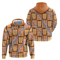 Aloha Hawaii Tiki Palaka Motifs Zip Hoodie Honohono Lei Orange Elegant Vibes