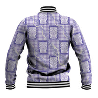 Aloha Hawaii Tiki Palaka Motifs Baseball Jacket Honohono Lei Purple Elegant Vibes