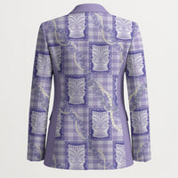Aloha Hawaii Tiki Palaka Motifs Blazer Honohono Lei Purple Elegant Vibes