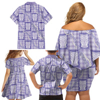 Aloha Hawaii Tiki Palaka Motifs Family Matching Off Shoulder Short Dress and Hawaiian Shirt Honohono Lei Purple Elegant Vibes LT14 - Polynesian Pride