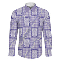 Aloha Hawaii Tiki Palaka Motifs Family Matching Puletasi and Hawaiian Shirt Honohono Lei Purple Elegant Vibes LT14 Dad's Shirt - Long Sleeve Purple - Polynesian Pride