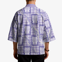 Aloha Hawaii Tiki Palaka Motifs Kimono Honohono Lei Purple Elegant Vibes