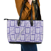 Aloha Hawaii Tiki Palaka Motifs Leather Tote Bag Honohono Lei Purple Elegant Vibes
