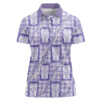 Aloha Hawaii Tiki Palaka Motifs Women Polo Shirt Honohono Lei Purple Elegant Vibes LT14 Female Purple - Polynesian Pride