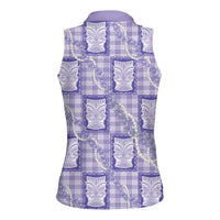 Aloha Hawaii Tiki Palaka Motifs Women Sleeveless Polo Shirt Honohono Lei Purple Elegant Vibes LT14 - Polynesian Pride